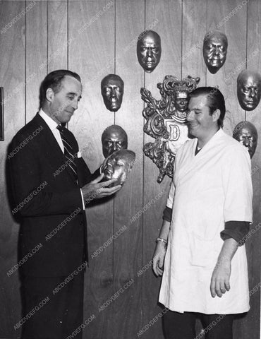 Christopher Lee candid with life mask and makeup artist 1734-17