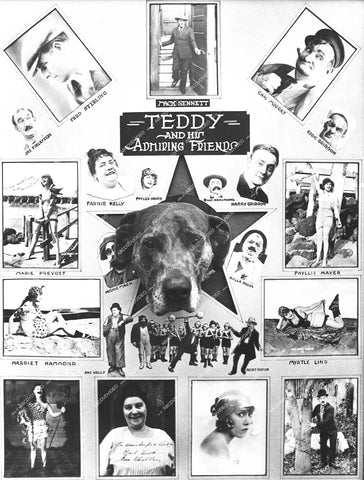 Mack Sennett silent film star MONTAGE - Teddy the Dog, Harry Gribbon, Fannie Kelly, Phyllis Haver, Eddie Gribbon, Marie Prevost, Bert Roach, Myrtle Lind, Harriet Hammond, Ford Sterling, Kalla Pasha and more - 0428-003