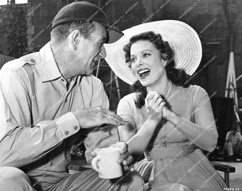John Wayne, Maureen O'Hara have coffee behind the scenes - 1957 film The Wings of Eagles - 0433-023