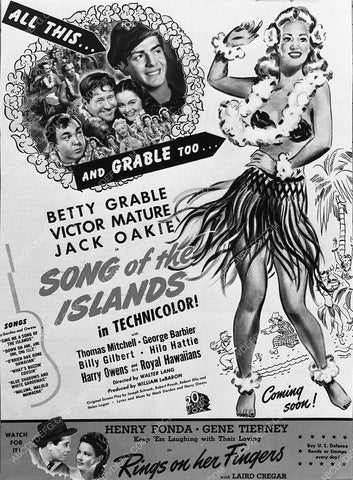 ad slick Betty Grable Song of the Islands Gene Tierney Rings on Her Fingers 1249-25