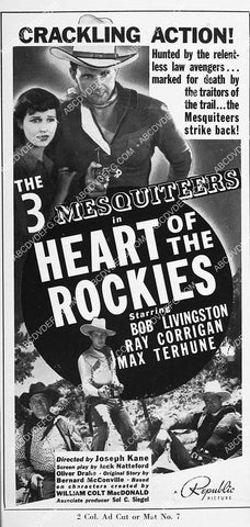 ad slick Robert Livingston Ray Corrigan Max Terhune film Heart of the Rockies 1331-27