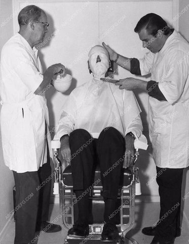 candid Christopher Lee in makeup chair for life mask 1734-30