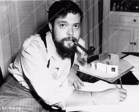 candid Orson Welles working on script film details w model sets 2418-23