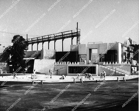 2883-006 workers on MGM Studios backlot build sets for film The Prodigal 2883-006