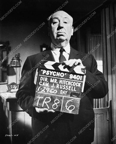 Alfred Hitchcock w the Psycho clapboard 3076-22