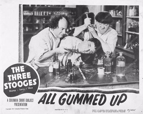 Three Stooges Moe Larry Shemp lobby card All Gummed Up 3611-26