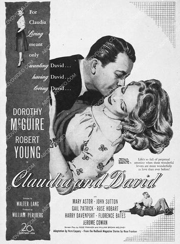 ad slick Dorothy McGuire Robert Young film Claudia and David 4003-01