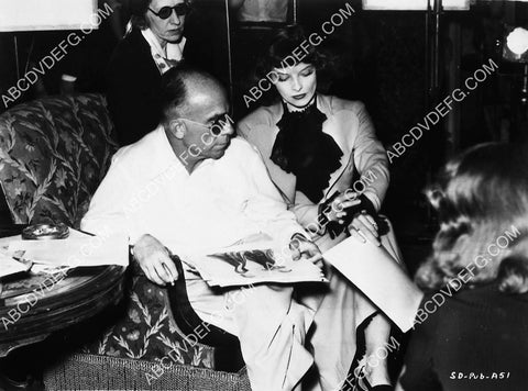 Gregory La Cava Katharine Hepburn look at wardrobe sketches on set film Stage Door 4588-15