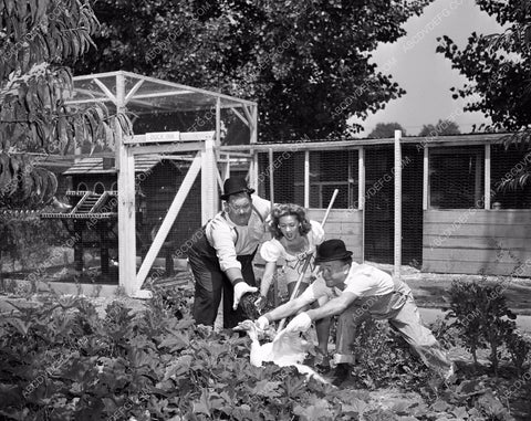 candid Stan Laurel Oliver Hardy tend garden at home in backyard 45bx08-295