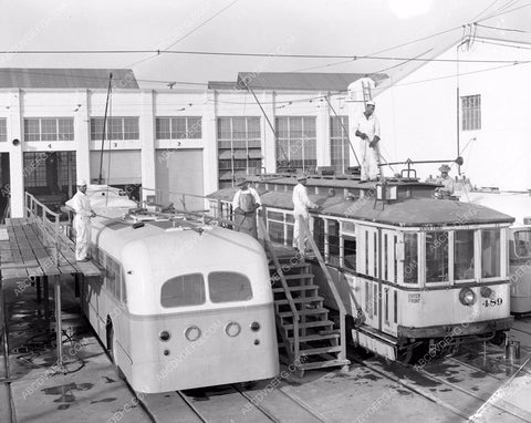 historic Los Angeles transit busses and trollies depot being washed 4b10-630