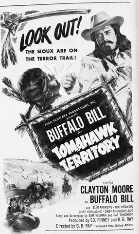 ad slick Clayton Moore film Buffalo Bill in Tomahawk Territory 6002-12