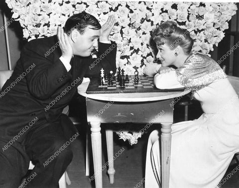 candid Zero Mostel Lucille Ball playing chess on set film Du Barry Was a Lady 6241-32