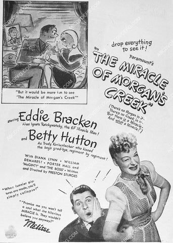 ad slick Eddie Bracken Betty Hutton film The Miracle of Morgan's Creek 6555-35