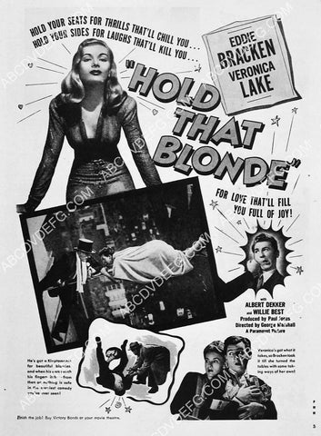 ad slick Eddie Bracken Veronica Lake film Hold That Blonde 6766-05