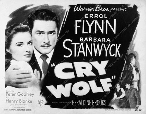 ad slick Errol Flynn Barbara Stanwyck Cry Wolf 8129-11