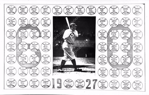 sports baseball Babe Ruth chart of 60 homeruns dates & pitchers 8b4-712