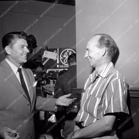 Ronald Reagan and technician behind scenes TV G. E. Theater 8b6-296