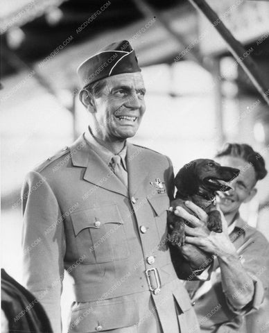 Raymond Massey in uniform with cute dachsund dog pooch 9057-22