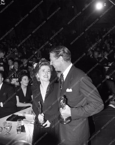 1941 Oscars Joan Fontainee Gary Cooper with Academy Awards aa1941-24</br>Los Angeles Newspaper press pit reprints from original 4x5 negatives for Academy Awards.