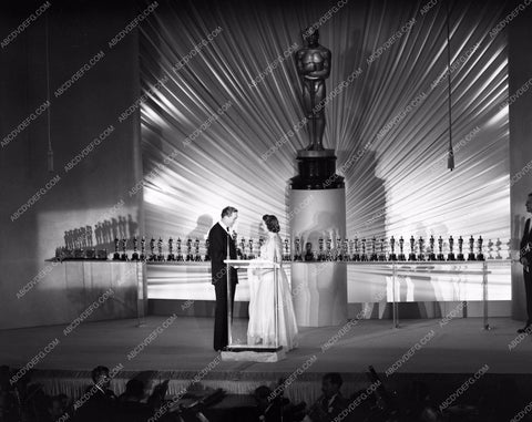 1949 Oscars stage shot of statues and ceremony Academy Awards aa1949-125</br>Los Angeles Newspaper press pit reprints from original 4x5 negatives for Academy Awards.