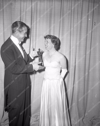 1949 Oscars Ray Milland giving Mercedes McCambridge Award aa1949-23</br>Los Angeles Newspaper press pit reprints from original 4x5 negatives for Academy Awards.