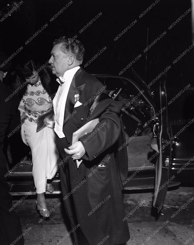 1949 Oscars Jean Hersholt and wife arriving Academy Awards aa1949-52</br>Los Angeles Newspaper press pit reprints from original 4x5 negatives for Academy Awards.