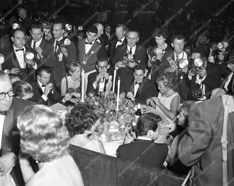 1960 Oscars dinner party stars and press Academy Awards aa1960-06</br>Los Angeles Newspaper press pit reprints from original 4x5 negatives for Academy Awards.