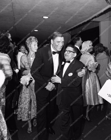 1960 Oscars Burt Lancaster and reporter Academy Awards aa1960-19</br>Los Angeles Newspaper press pit reprints from original 4x5 negatives for Academy Awards.