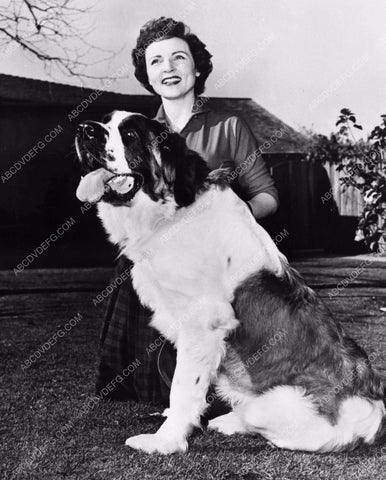 Betty White and her St. Bernard dog in the back yard 8b20-0076