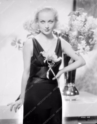 Carole Lombard in black dress w white flower 8b20-16808