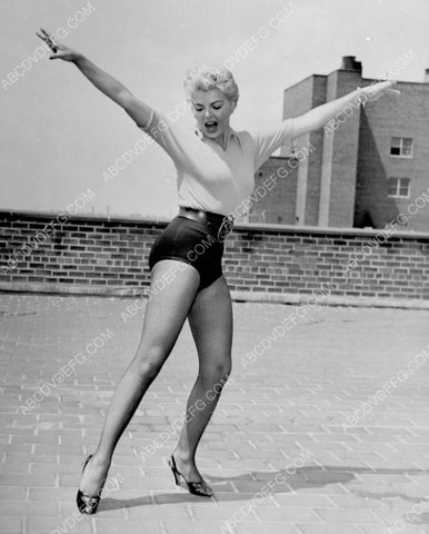 Barbara Nichols in short shorts and fishnets dance rehearsel on rooftop 8b20-3371