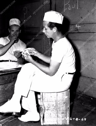candid Dick Powell playing cards behind the scenes 8b20-8234