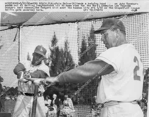 crp-038 1960 news photo Vero Beach Fla Johnny Roseboro & Pete Reiser Los Angeles Dodgers spring training crp-038