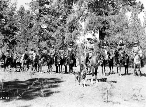 crp-11464 1937 James Newill & Lightning the dog w whole line of RCMP officers film Renfrew of the Royal Mounted crp-11464