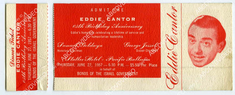 crp-11473 June 27 1951 ticket Hollywood oddity Eddie Cantor 65th birthday complimentary press pass approx 3x7 inches bonds of the Israel Govt crp-11473