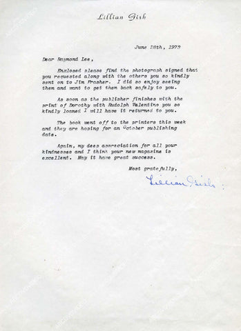 crp-12169 1973 piece of stationary from Lillian Gish letter to Raymond Lee w genuine autograph crp-12169