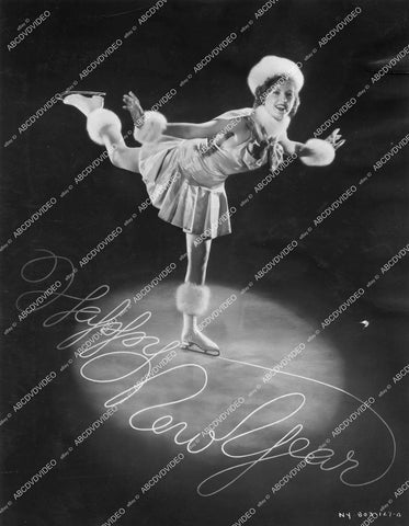 crp-12217 1935 lovely Jane Hamilton on ice skates writes Happy New Year on ice crp-12217