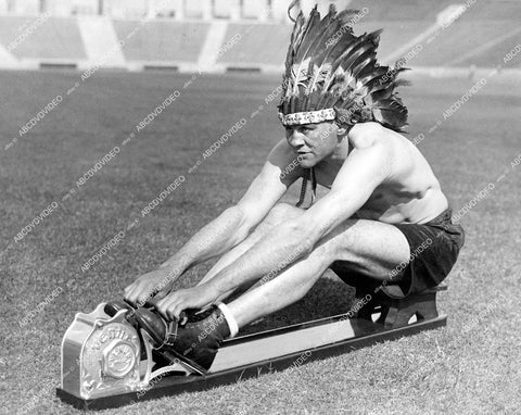 crp-12308 1930's boxer Johnny Adams in Native American Headdress exercises at Los Angeles Coliseum crp-12308