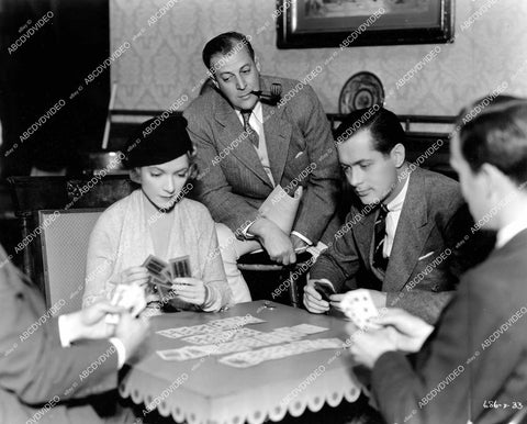 crp-13628 1933 candid Helen Hayes, Robert Montgomery play cards w cast on set film Another Language crp-13628