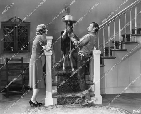 crp-13742 1938 Buck Jones, Dorothy Fay put hat on pony film Law of the Texan crp-13742
