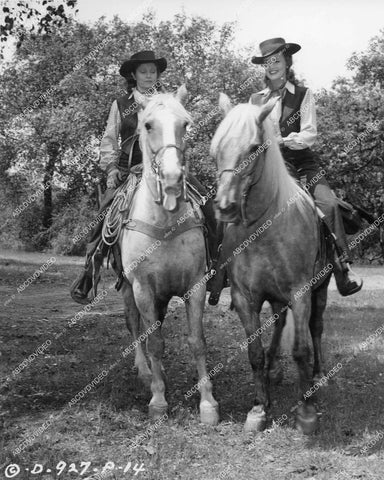 crp-14009 1948 beautiful Barbara Britton & stand-in Frances Herold go for horseback ride on location film The Untamed Breed crp-14009
