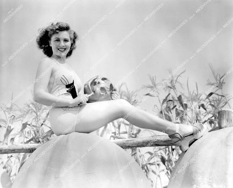 crp-14067 1944 sexy in swimsuit w nice legs Carla Balenda vintage pinup poses on giant pumpkins crp-14067