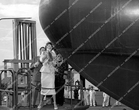 crp-15172 1953 Esther Williams (Miss Sea-Airpower of 1953) christens Convair R3Y-1 Navy seaplane transport crp-15172