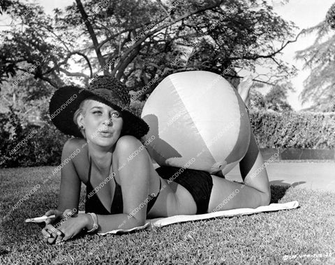 crp-15573 1967 Anne De Marco in bikini balances beach ball on her butt film Who's Minding the Mint crp-15573