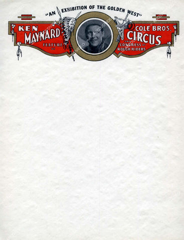 crp-16453 1920's stationary from desk of cowboy Ken Maynard & Cole Bros Circus crp-16453