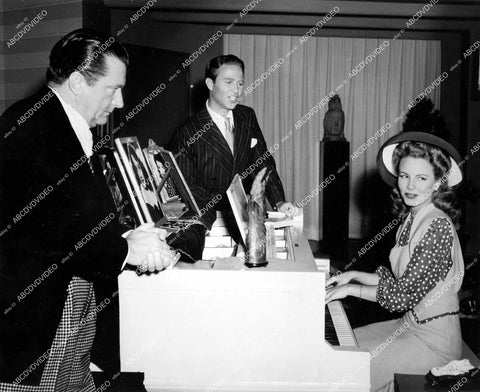 crp-18487 1943 Janet Blair at the piano w broadway star William Gaxton & Jaye Martin film Something to Shout About crp-18487