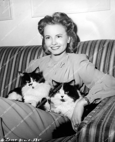 crp-18497 1944 Janet Blair & her cat Mr Tony in dressing room film Once Upon a Time crp-18497