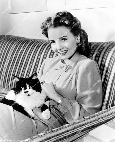 crp-18498 1944 Janet Blair & her cat Mr Tony in dressing room film Once Upon a Time crp-18498