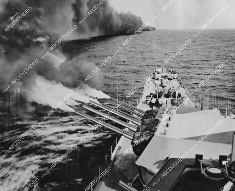 crp-01850 1944 WWII news photo USS Quincy fires on German fort on French Coast firing all guns crp-01850