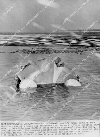 crp-01870 1960 Airman Bruce C Barwise tests his new Survival Capsule in Buffalo, NY crp-01870